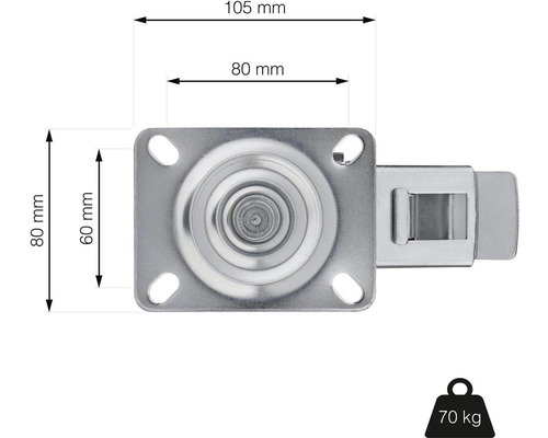 Otočné kolečko s aretací a rozměry 105 mm x 80 mm, nosnost 70 kg