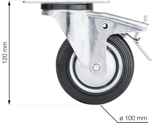 Otočné kolečko s brzdou, průměr kola 100 mm, výška 120 mm