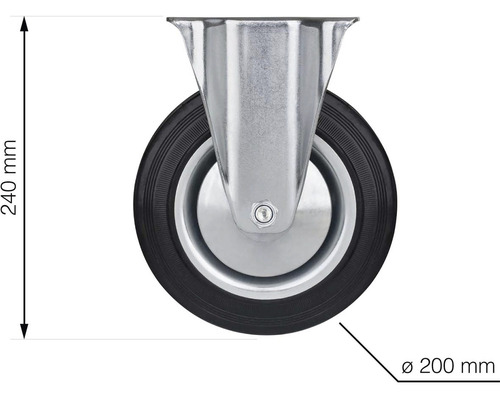 Otočné kolečko o průměru 200 milimetrů a montážní výšce 240 milimetrů.