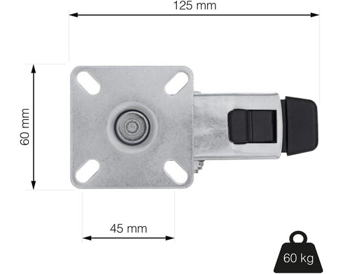 Nábytkové kolečko s brzdou o rozměrech 125 mm x 60 mm