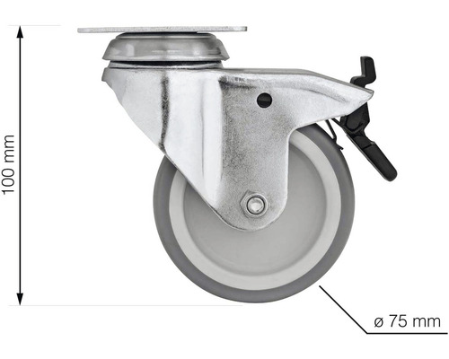 Otočné kolečko s brzdou, průměr kolečka 75 milimetrů