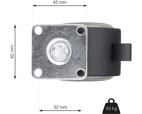 Rozměry otočného kolečka s nosností 50 kg