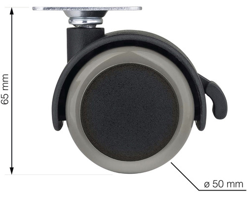 Nábytkové kolečko o průměru 50 milimetrů a výšce 65 milimetrů.