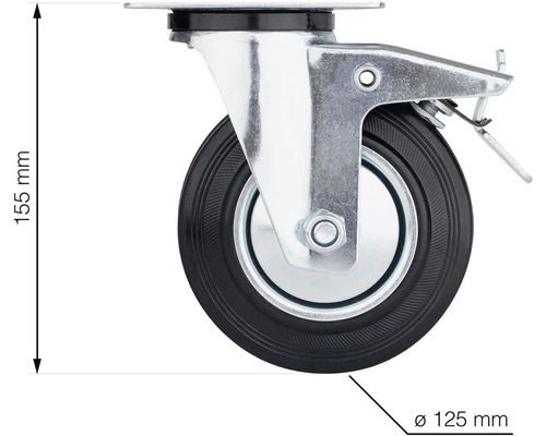 Otočné kolečko s brzdou, průměr kola 125 mm, stavební výška 155 mm