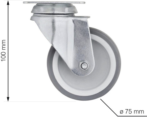 Otočné kolečko o průměru 75 mm a výšce 100 mm.