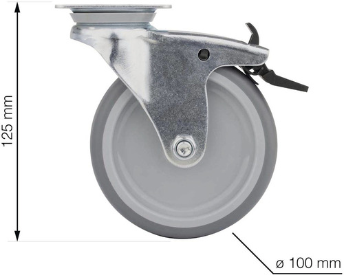 Kolečko pro přístroje s brzdou, průměr kola 100 mm, výška 125 mm