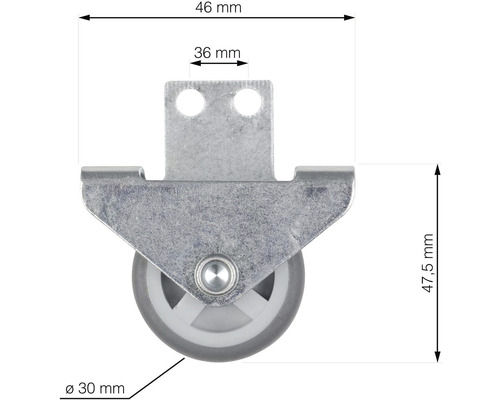 Nábytkové kolečko s rozměry 46 mm x 47,5 mm