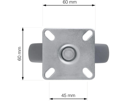 Nábytkové kolečko s montážní deskou a rozměry 60 x 60 mm