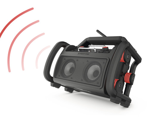 Černý přenosný reproduktor se dvěma reproduktory