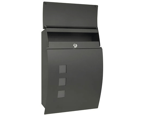 Otevřená, uzamykatelná kovová poštovní schránka s přihrádkou na noviny