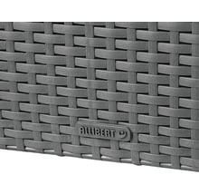 Detailní pohled na šedý ratanový nábytek s logem Alibert