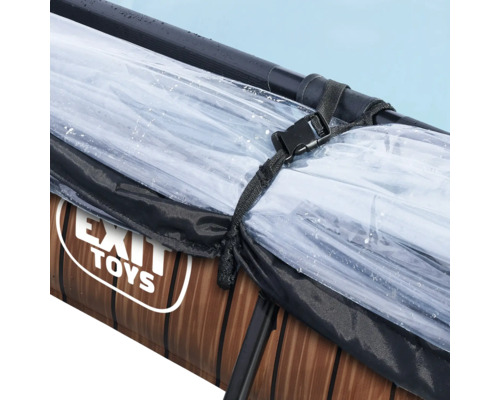 Detail bazénového krytu s upevňovacím popruhem a logem EXIT Toys