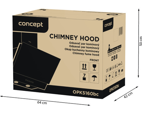Balení odsavače par Concept s rozměry