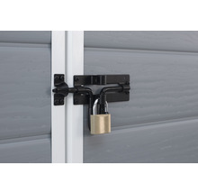 Zámek s visacím zámkem na šedých dveřích