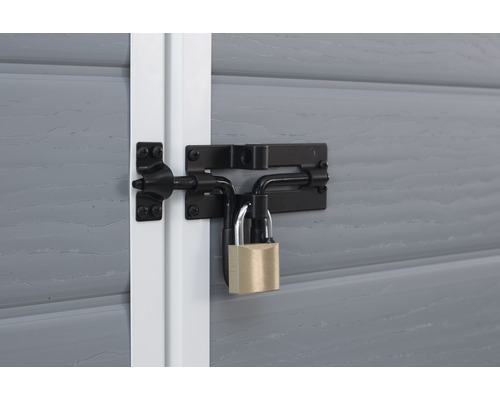 Zámek s visacím zámkem na šedých dveřích