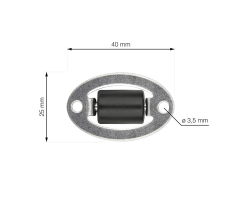 Vedení válečku o rozměrech 40 milimetrů krát 25 milimetrů a otvory o průměru 3,5 milimetru.