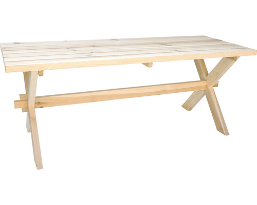 Dřevěný stůl s překříženýma nohama