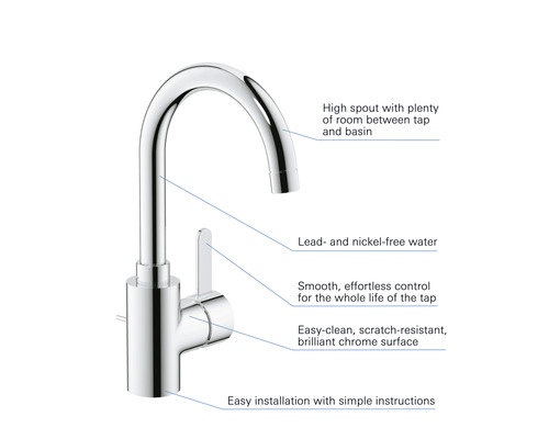 Chromovaná vodovodní baterie s vysokým výtokem