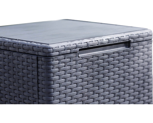 Detailní pohled na šedý pletený zahradní box