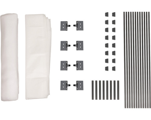 Komponenty pro systém popínavé mřížky skládající se z fólie, spojek, krytek a tyčí