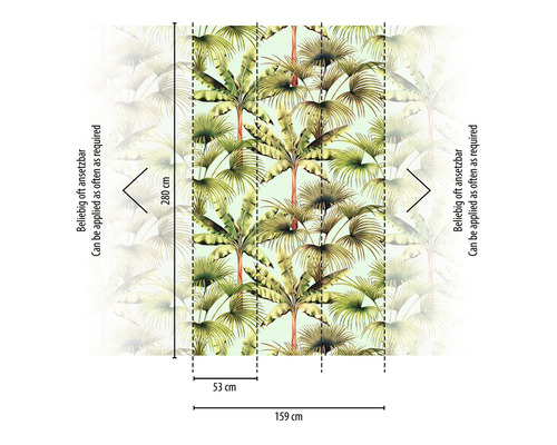 Tapeta s palmovým vzorem a rozměry 280 cm výška a 159 cm šířka