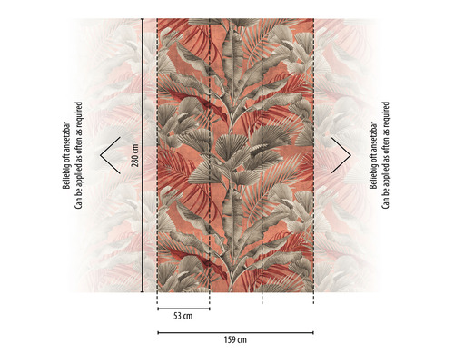 Tapeta s motivem tropických listů a rozměry 280 krát 159 centimetrů