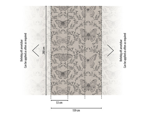 Tapeta se vzorem motýlů o rozměrech 280 krát 159 centimetrů