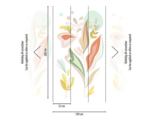 Vliesová tapeta s abstraktním rostlinným vzorem o rozměrech 280 x 159 centimetrů.
