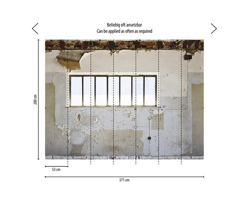 Foto tapeta s kamennou zdí a oknem, rozměry 371 x 280 cm