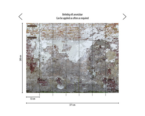 Fototapeta se vzorem cihlové zdi a odlupující se barvou, opakovaně použitelná, 280 x 371 centimetrů