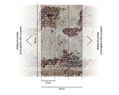Fototapeta s motivem cihlové zdi a poškozením, rozměry 159 x 280 centimetrů
