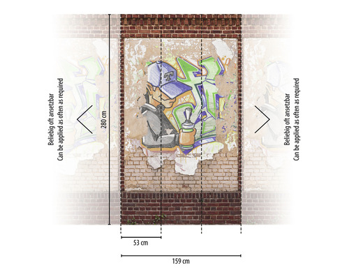 Foto tapeta s graffiti motivem a rozměry na cihlové zdi