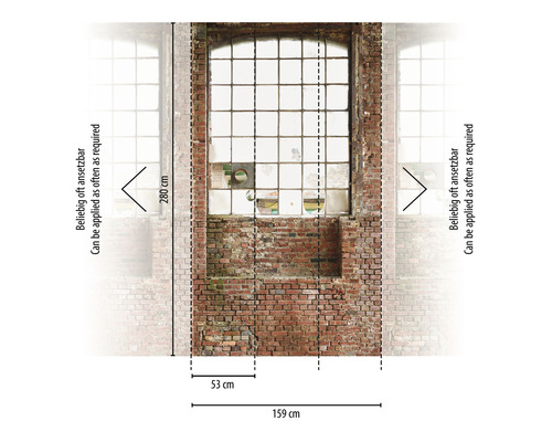 Fototapeta s cihlovou zdí a oknem, rozměry 159 x 280 cm