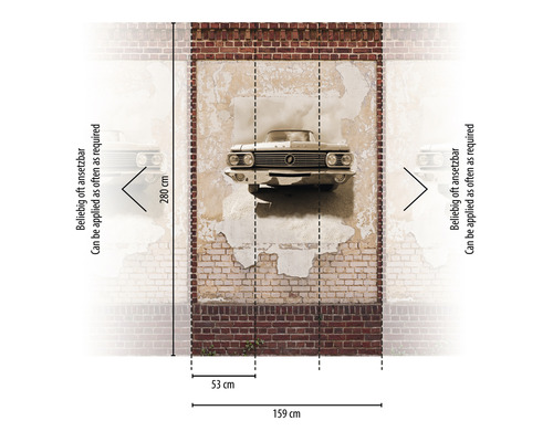 Fototapeta s motivem veterána na cihlové zdi, rozměry 159 x 280 cm