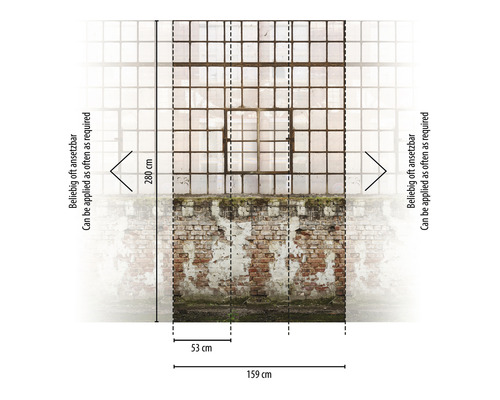 Fototapeta se zdivem a okenní fasádou, rozměry 159x280 cm