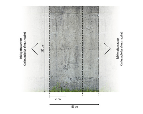 Rozměry betonové stěny: 280 cm vysoká, 159 cm široká, lze použít libovolně často