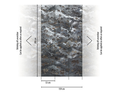 Vzor tapety s motivy stromů o rozměrech 280 x 159 cm