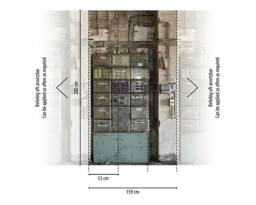 Rozměry rozvaděče o šířce 159 centimetrů a výšce 280 centimetrů