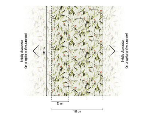Tapeta s bambusovým a ptačím vzorem, 280 cm vysoká a 159 cm široká