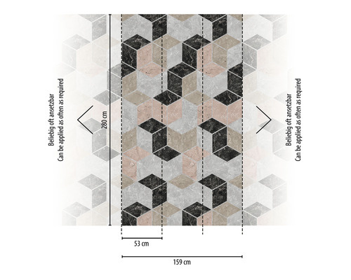 Tapeta s geometrickým krychlovým vzorem a rozměry