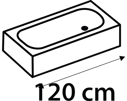 Nákres vany o délce 120 cm.