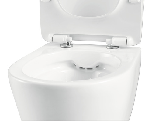 Závěsný klozet s hlubokým splachováním s otevřeným splachovacím kruhem a WC sedátkem