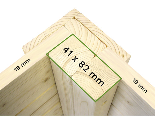 Detail dřevěného rámu o rozměrech 41 x 82 milimetrů a 19 milimetrů