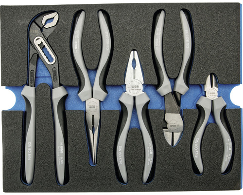 Sada kleští WGB s kleštěmi na vodní čerpadla, kombinovanými kleštěmi, bočními štípacími kleštěmi, plochými kulatými kleštěmi a štípacími kleštěmi