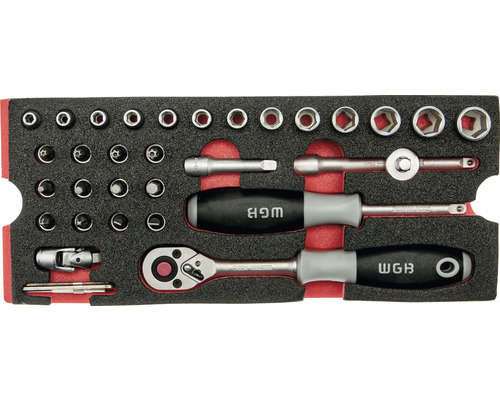 Sada nástrčných klíčů s ořechy, bity, ráčnou a šroubovákem v krabici