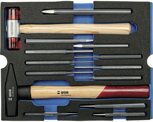 Sada nářadí WGB s kladivem, průbojníkem, důlčíkem a sekáčem