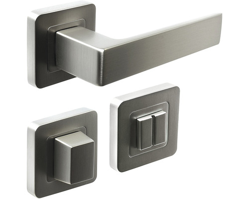 Sada kliky ke dveřím s hranatou rozetou a WC zámkem