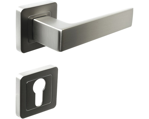 Souprava kliky ke dveřím z nerezové oceli s hranatou rozetou