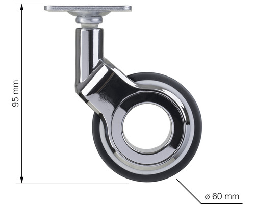 Nábytkové kolečko s deskou, průměr 60 mm, výška 95 mm