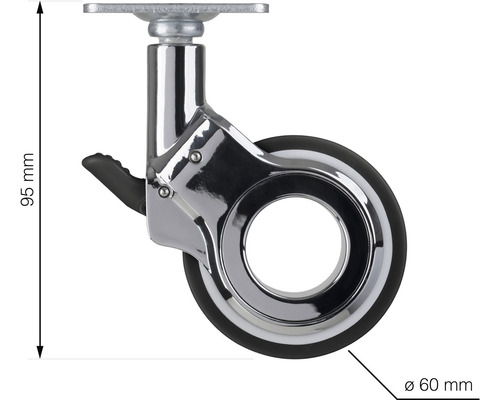 Nábytkové kolečko s brzdou, průměr 60 milimetrů a výška 95 milimetrů